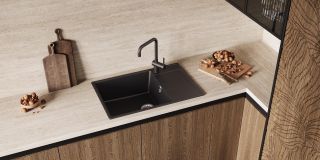 Смеситель для кухни Ulgran Classic U-023-328 с высоким поворотным изливом бежевый