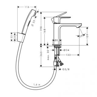 Смеситель для раковины Hansgrohe Rebris S 72215670 с гигиеническим душем, черный матовый