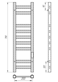 Полотенцесушитель электрический Laris Флавиа 73207659 правый П9 20x80см чёрный муар