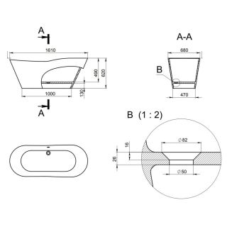 Ванна отдельностоящая Holbi Afrodita 161x68см бетон 2.01.005.44.4
