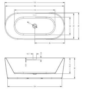 Акриловая ванна Riho Modesty Glossy Sparkle System Fall B090006005 170x76см с аэромассажем заполнение через перелив белый