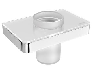 Стакан для зубных щёток Lemark Glass Line 9731034 с держателем хром/белое стекло