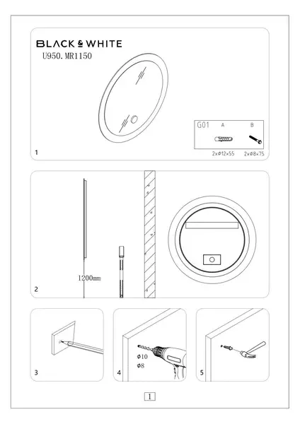 Зеркало Black&White 950.MR1150	115 см