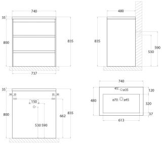 Напольная тумба под раковину Art&Max Family 75см бетон экзотик Family-750-3C-PIA-PE
