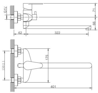 Смеситель для ванны Haiba HB22801-2 сталь