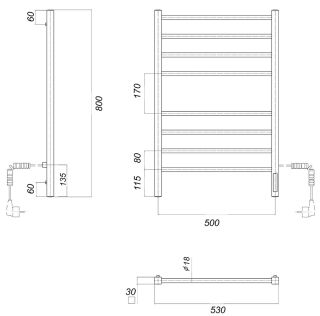 Полотенцесушитель электрический Domoterm Куба DMT П8 500x800 EK R белый