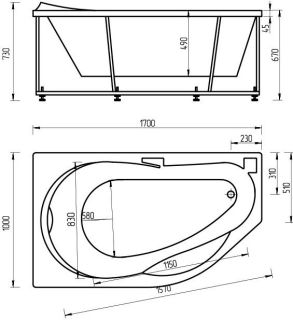 Акриловая ванна Aquatek Таурус TAR170-0000084 170х100 см левая с фронтальным экраном сборно-разборный сварной каркас