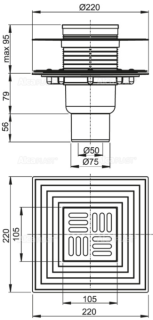 Сливной трап AlcaPlast 105 ? 105/50/75мм решетка - хром APV4344