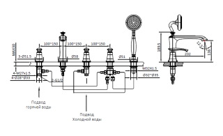 Смеситель на борт ванны с душем AltroBagno Beatrice 020105 BrNe черный