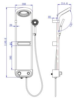 Душевая стойка AQUAme AQM8004B с термостатом чёрный матовый