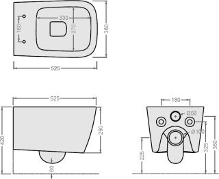 ARTCERAM (A16) Унитаз подвесной 360 х 520 мм, Rimless, с креплениями, чёрный матовый,