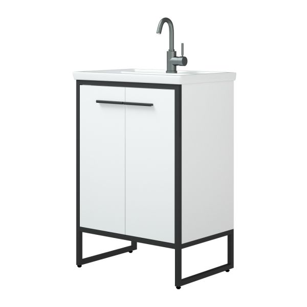 Тумба под раковину Corozo Айрон 60см белый/чёрный SD-00000399