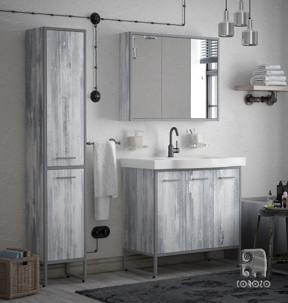 Тумба под раковину Corozo Айрон с корзиной 90см арт/серый SD-00000344