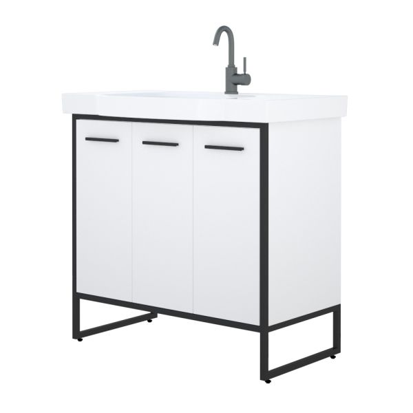 Тумба под раковину Corozo Айрон с корзиной 90см белый/чёрный SD-00000412