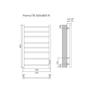 Полотенцесушитель электрический AZARIO PARMA AZ10858 500/800 8 секций, диммер справа, хром