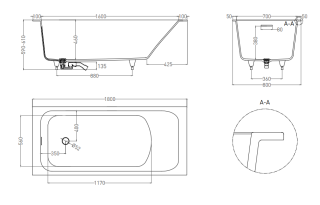 Ванна из искусственного камня Salini Orlanda Kit S-Sense 102112GRF 180x80см RAL полностью