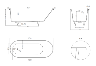 Ванна из искусственного камня Salini Ornella S-Stone 102324MRH 170x80см RAL снаружи