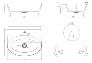 Подвесная раковина Salini Alda Wall 02 S-Stone 140322MRH 58см RAL снаружи