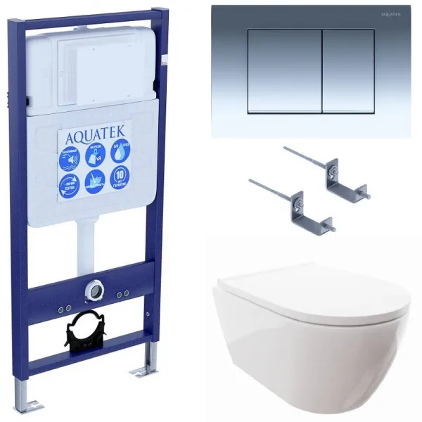 Комплект SET AQUATEK ПОЛАРИС-010 4в1 унитаз с инсталляцией кнопкой и сиденьем микролифт