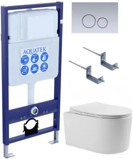Комплект SET AQUATEK МИЯ-019 4в1 унитаз с инсталляцией кнопкой и сиденьем
