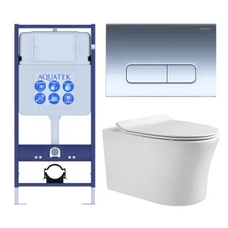 Комплект SET AQUATEK НИКА-016 4в1 унитаз с инсталляцией кнопкой и сиденьем микролифт