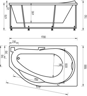 Акриловая ванна Aquatek Таурус TAR170-0000129 170х100 см с фронтальным экраном сборно-разборный сварной каркас