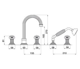 Смеситель на борт ванны с выдвижным душем и переключателем Cezares APHRODITE-BVD-02-M