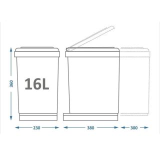 Система сортировки мусора Alveus ALBIO 227979 30 2X16 L серый пластик нержавеющая сталь