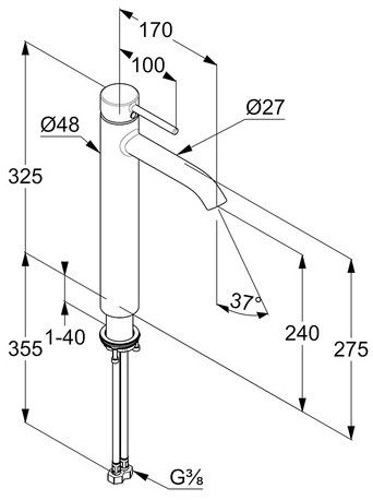 Смеситель для накладной раковины Kludi Bozz чёрный матовый 382863976