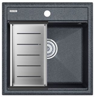 Комплект Paulmark: мойка Stepia 50 и коландер Advance PM115051-DG+A375-BS графит/брашированная нержавеющая сталь