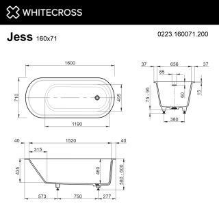 Ванна из искусственного камня WHITECROSS Jess 0223.160071.200 160x70 см белый матовый