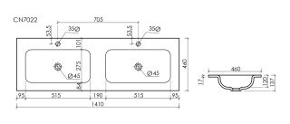 Раковина Ceramicanova Grace CN7022MB с двумя чашами 140 см чёрный матовый