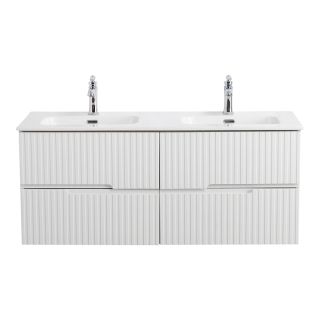 База под раковину Cezares подвесная с четырьмя выкатными ящиками для раковины с двумя чашами, Bianco Lucido, 1200x450x500, DUET-N-1200-4C-SO-2-BL