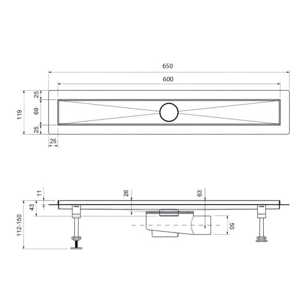 Душевой лоток Timo Drain System DS230206/01 60см с двусторонней панелью plate под плитку сатин
