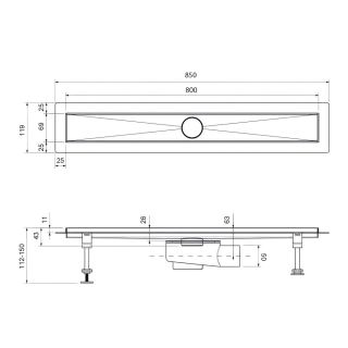Душевой лоток Timo Drain System DS230208/03 80см с двусторонней панелью plate под плитку чёрный