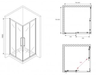 Душевой уголок ABBER Schwarzer Diamant AG02080BDTH 80x80см чёрный