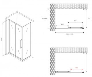Душевой уголок ABBER Schwarzer Diamant AG30110BMH-S80BM 110x80см чёрный