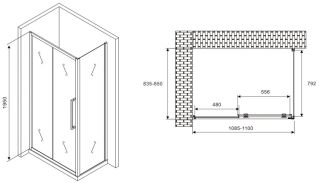 Душевой уголок ABBER Schwarzer Diamant AG30110MH-S85M 110x85см хром