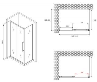 Душевой уголок ABBER Schwarzer Diamant AG30140BH-S60B 140x60см чёрный