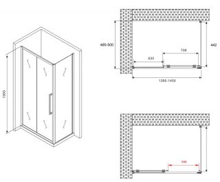 Душевой уголок ABBER Schwarzer Diamant AG30140MH-S50M 140x50см хром