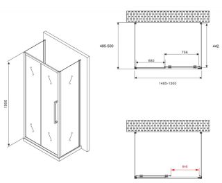 Душевой уголок ABBER Schwarzer Diamant AG30150MH-S50M-S50M 150x50см хром