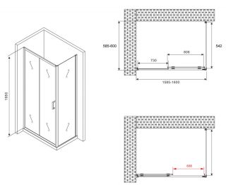 Душевой уголок ABBER Schwarzer Diamant AG30160B-S60B 160x60см чёрный