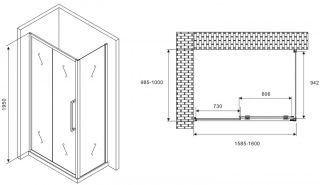 Душевой уголок ABBER Schwarzer Diamant AG30160H-S100 160x100см хром