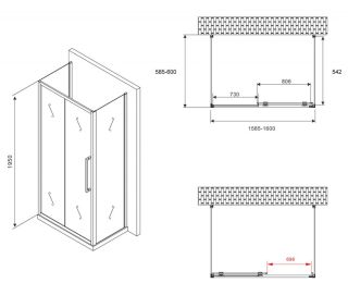 Душевой уголок ABBER Schwarzer Diamant AG30160MH-S60M-S60M 160x60см хром