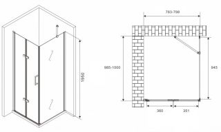 Душевой уголок ABBER Zart AG08080P-S101 80x100см хром