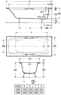 Чугунная ванна 170 x 75 Jacob Delafon DIAPASON  E2937-00