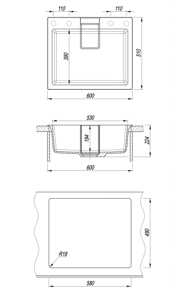 Кухонная мойка Florentina Ривьера 600 антрацит