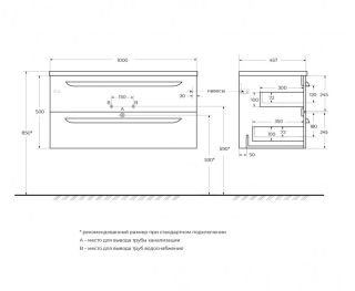 База под раковину Cezares подвесная с двумя выкатными ящиками, Bianco Lucido, 1000x457x500, ECO-CER-N-1000-2C-SO-BL