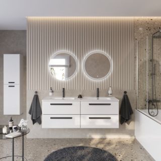 База под раковину Cezares подвесная с четырьмя выкатными ящиками для раковины с двумя чашами, Bianco Lucido, 1400x450x500, ECO-CER-N-1400-4C-SO-2-BL