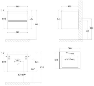 Подвесная тумба под раковину Art&Max Family 58см сканди Family-580-2C-SO-PB